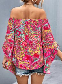 EMERY ROSE 女士露肩长袖衬衫，夏季时尚 - 紅色 - 查看 2