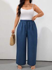SHEIN LUNE Plus Size Solid Color Fashionable Pants, Suitable For Summer - Blue - View 5