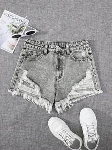 SHEIN Distressed-Jeansshorts für Teenager-Mädchen, modisch für den Sommer