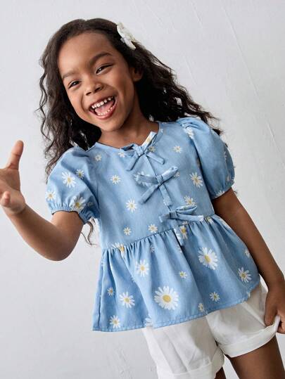 Maija Kids Maija Kids 宽松休闲女孩荷叶边蝴蝶装饰衬衫