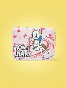 TOM & JERRY X SHEIN 1pc Fashionable & Cute Cat & Bow Printed Short Wallet - Multicolor - View 1