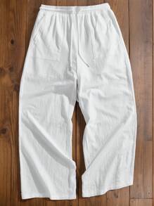 Forever 21 Men's Drawstring Waist Wide Leg Pants - White - View 1