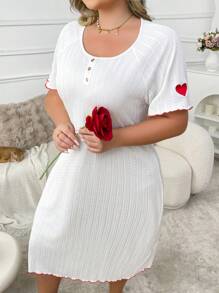 Plus Size Contrast Color Jacquard Raglan Short Sleeve Nightgown - White - View 4