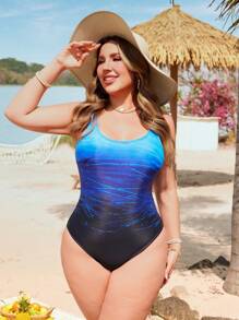 Swim SPRTY Plus Size Women's One-Piece Graphic Print Thick Strap Vacation One-Piece Swimsuit - Multicolor - View 1
