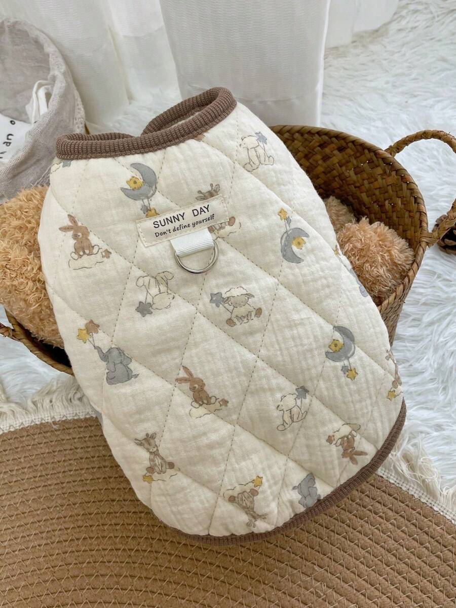 柔软温暖的纱布宠物衣服，狗猫背心夹克，适合小型犬和猫，秋冬季 - 杏色 - 查看 1