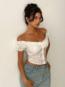Aloruh Women's Spring/Summer White Shirt With 3D Embroidered Buttons - White - View 6