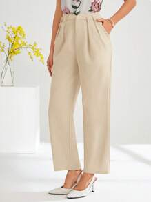 SHEIN Clasi Women's Casual Commuter Plain High-Waist Tapered Suit Pants Work Pants In Fall/Winter - Apricot - View 8