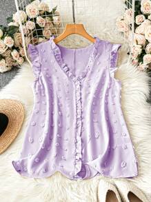 Blusa holgada de talla grande con textura, sin mangas y con volantes en color liso - Púrpura malva - Ver 1