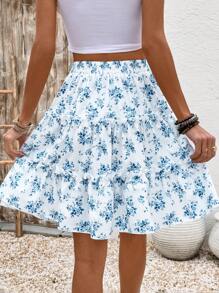 Breezaya Spring/Summer Ditsy Floral Layered Ruffle Skirt - Blue - View 2