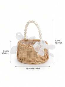 1 件手工制作的天然柳条花童篮，配人造花，非常适合婚礼或节日装饰 - 彩色 - 查看 2