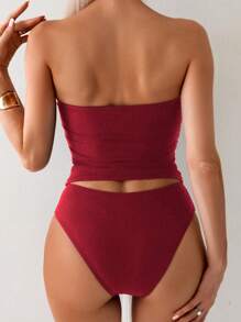 Swim Lushoire Elegant & Versatile Slim Fit Bandeau Top, Fashionable For Summer - Burgundy - View 5