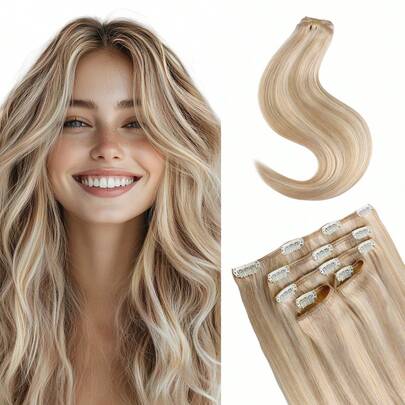 7PCS Straight Clip In Hair Extensions 100% Real Human Hair 14-24 Inch 115G Double Weft Invisible Clip Hair Extensions Remy Natural Human Hair For Women Girls Daily Use