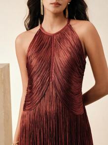 Anewsta Elegant Vintage Bohemian Fringe Maxi Dress, Suitable For Spring/Summer, Holidays, Festivals, Beaches, Parties, Easter