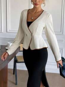 SHEIN Frenchy Women's Long Sleeve Elegant Blazer With Double Rows Of Buttons - Multicolor - View 3