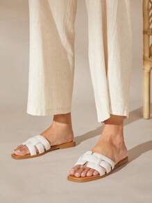 SHUZIA All-Time Bestseller Women's Luxury-Inspired Padded Woven Strap Open Toe Flat PU Bone Slides-Minimalist, Comfort & Versatile Spring Shoes Spring Break Easter Vacation Shoes Casual Shoes Beach Shoes Mother's Day Present Valentine's Day - Beige - View 6