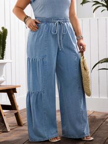 EMERY ROSE Plus Size Women's Simple Fashionable Denim Jeans, Suitable For Summer - Light Wash - View 6