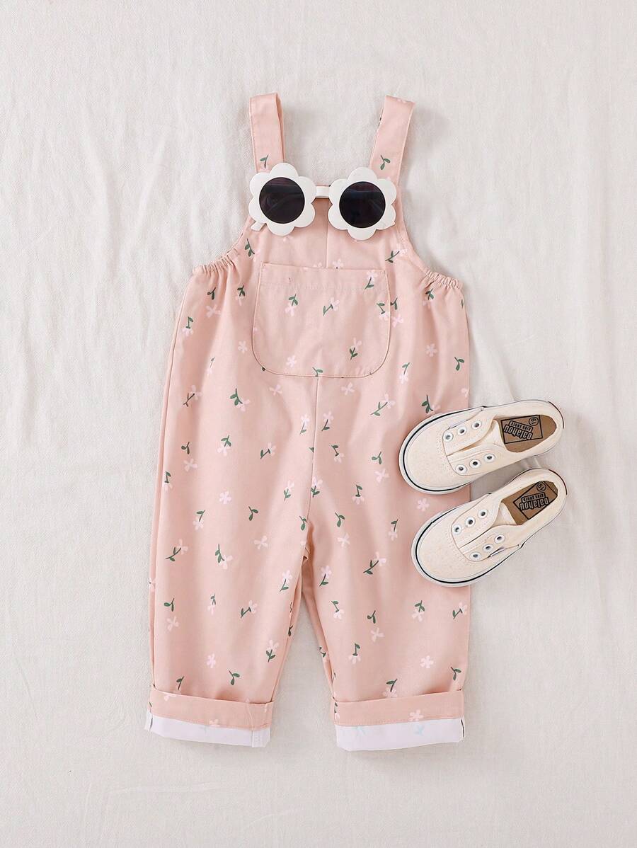 Souflis Souflis Baby Girl Infant 0-3Y Spring Summer New Arrival All-Match Versatile Daily Wear Ditsy Floral Jacquard Woven Bib Pants Jumpsuit