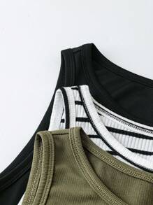 SHEIN LUNE 3 件套大码休闲简约连衣裙套装，适合户外和家居穿着节日老钱夏季外出春季女士服装夏季波西米亚风老钱女士夏季服装圣帕特里克节服装复活节夏季服装女士春季服装海滩圣帕特里克复活节女士休闲套装 - 彩色 - 查看 3