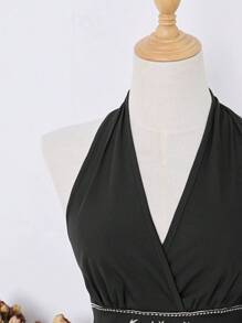 Elamini Women's Retro Bohemian Halter Neck Top, Spring/Summer - Black - View 3