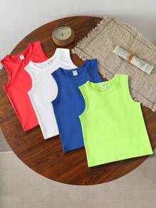 GraphicGems Conjunto informal de 4 piezas para niño pequeño con chaleco de cuello redondo de unicolor, tops sin mangas para niños