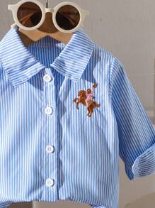 SHEIN Blouse élégante et sophistiquée de style vintage pour bébé fille, polyvalente et décontractée pour le quotidien, avec motif brodé