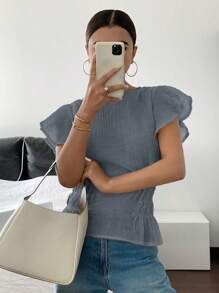 Siren Gaze Blusa casual con cuello redondo y volantes, cintura recogida, para mujer, de verano