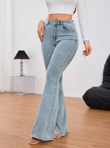 SHEIN Tall Jeans vaqueros casuales versátiles con vuelo y bolsillos para mujer - Neblina azul - Ver 6