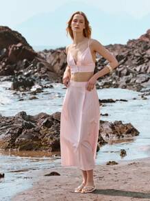 Lumivelle 2pcs Women Spring Vacation Floral Print Spaghetti Strap Maxi Dress Set