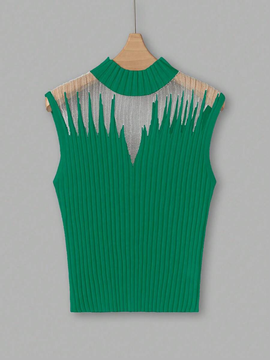 Chiquease 女士纯色针织上衣，简约时尚，适合夏季 - 綠色 - 查看 1