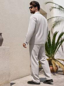 DAZY 2pcs Men Solid Color Blazer Jacket And Pants Suits,Fall Clothes - Khaki - View 2