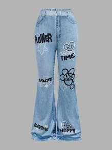 2 件套 Tween 女童休闲圆领套头衫，腰部荷叶边和裤子套装 - 淺藍色 - 查看 7