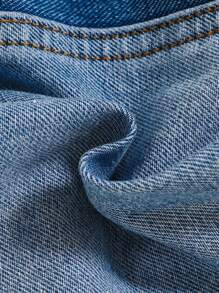 SHEIN 男婴休闲复古水洗撞色翻盖口袋工装裤牛仔连体衣，男婴春夏装 - 藍色 - 查看 6