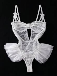 SHEIN 蝴蝶蕾丝网眼荷叶边装饰钢圈内衣紧身衣，女式，性感