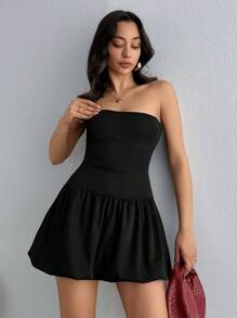 SHEIN Vestido con falda estilo paracaídas de hombros descubiertos, moda adecuada para el verano