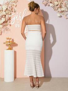 Loomaby Set de maternidad de 2 piezas - Top tubo y falda de unicolor, de moda para el verano, vestido para revelación de sexo, vestido de baby shower, vestido de maternidad - Rosa - Ver 2