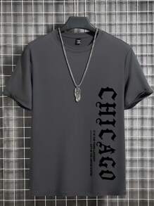 Manfinity LEGND Men's Casual Letter Print Round Neck Short Sleeve T-Shirt, Summer Men T Shirts Casual Vintage Shirt Men