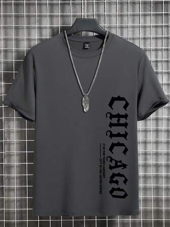 Manfinity LEGND Men's Casual Letter Print Round Neck Short Sleeve T-Shirt, Summer