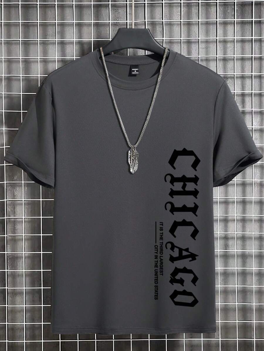 Manfinity LEGND Men's Casual Letter Print Round Neck Short Sleeve T-Shirt, Summer Men T Shirts Casual Vintage Shirt Men