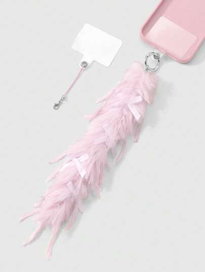 Kawaii 3pcs Ins-Style Cute Versatile Delicate Fashionable High-End Plush Faux Feather Animal Tail Ribbon Bow Decor DIY Phone Charm, Keychain, Bag Accessory, Suitable For Women, Girls Daily Wear, Festival Gift