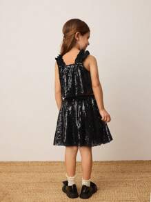 Maija Kids Maija Kids Young Girl Spring/Summer Casual, Home, School, Party, Elegant Shiny Black Sequin Decorated A-Line Mini Skirt, Versatile And Fashionable - Black - View 2