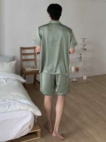 DAZY Conjunto de pijama de verano para hombres con estampado de letras en verde