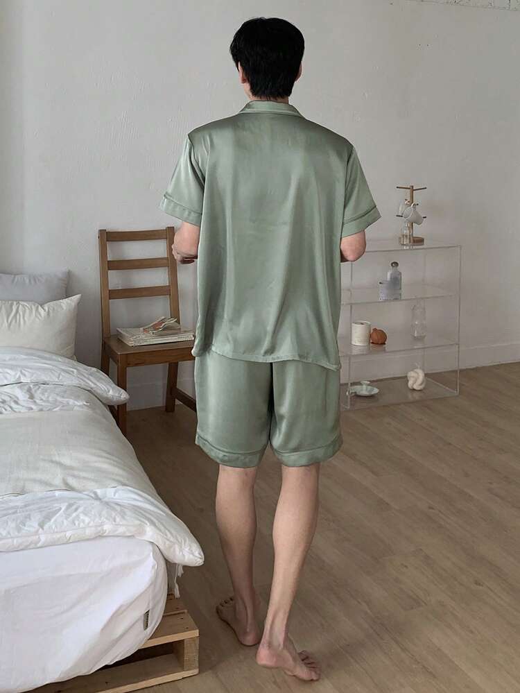 Men's Summer Letter Print Green Pajama Set
