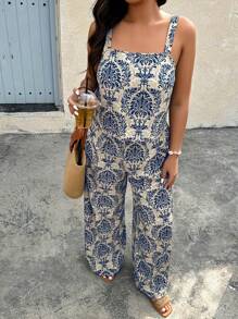 SHEIN Clasi 2pcs Plus Size Vacation Casual All-Over Print Camisole And Pants Set - Multicolor - View 4