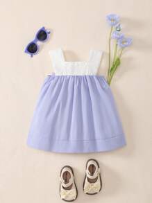 Souflis Souflis Baby Girl Casual Comfortable Outdoor Woven Butterfly Decor Cami Dress, Spring/Summer - Mauve Purple - View 2