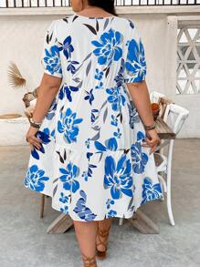 SHEIN Clasi Plus Size Floral Print Ruffle Hem Short Sleeve Dress - Multicolor - View 2