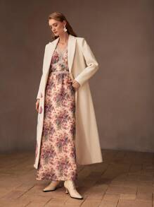 MOTF PREMIUM EMBROIDERY FLORAL PATTERN PEAK COLLAR LONGLINE OVERCOAT - White - View 8