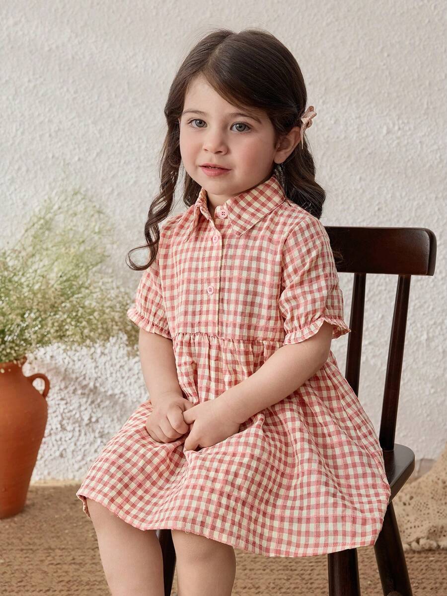 Blossori 女婴春夏橙色格子衬衫裙 - 彩色 - 查看 1