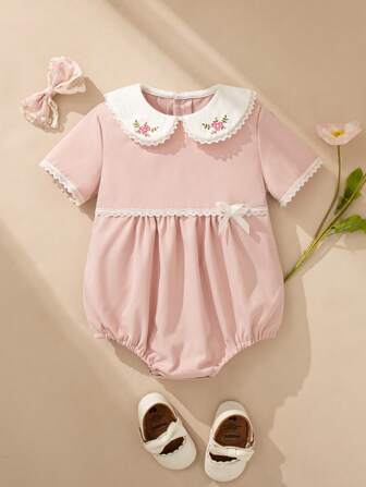 Souflis Souflis 复古法式女婴花卉刺绣连体衣，可爱甜美，春夏款