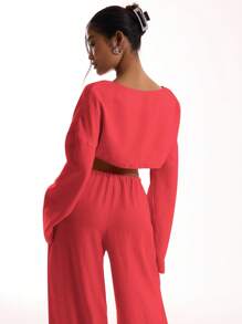 MUSERA 亚麻质感系带宽袖沙滩上衣，适合夏季度假、海滩节、假日外出、夜店等场合，秋季必备。