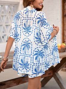 SHEIN Swim Conjunto de ropa de playa de verano para mujer con protección solar, Kimono de vestir para vacaciones - Azul - Ver 2